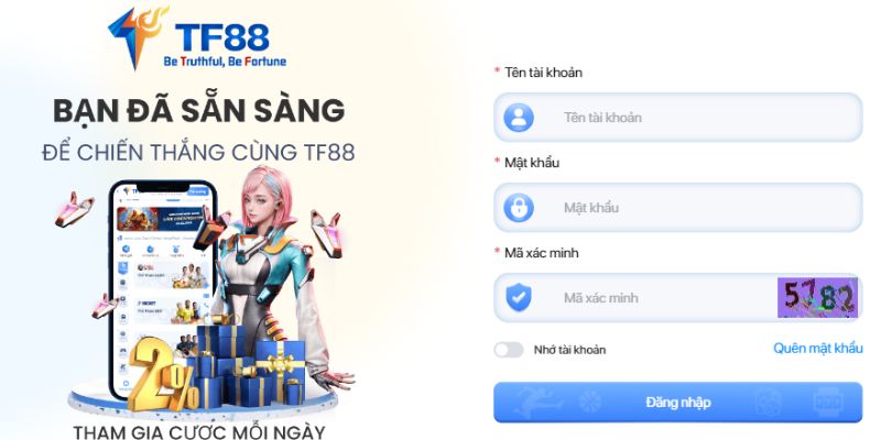 Đăng nhập thành công tài khoản để tham gia trải nghiệm Tf88 casino